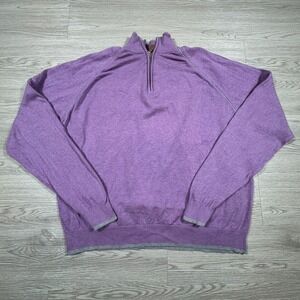 Alan Paine Mens Sweater Quarter Zip Purple XXL Cotton Cashmere Pullover